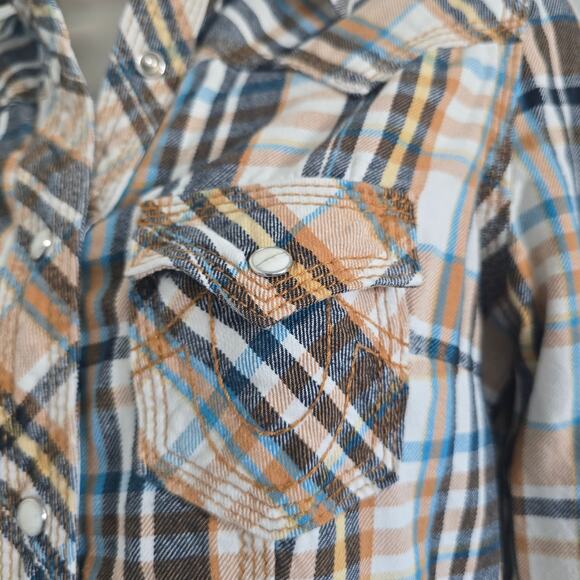 True Religion Womens Plaid Y2K Western Shirt Size XS Brown Pearl Snap Button - Picture 2 of 8
